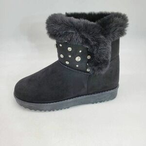 Forever By Forever Link Womens Annie 12 Ankle Booties Black Fur Rhinestone 7